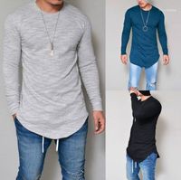 Wholesale Men s T Shirts Mens Longline T Shirt Solid Hip Hop Long Sleeve Tees For Spring And Autumn Swag Clothes Slim Harajuku Tshirt11