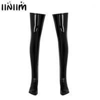 Wholesale Sexy Stockings Mens Latex Long Sock Anti Skid Soft Wetlook PVC Leather Thigh High Footed Stockings Hot Club Wear Exotic Lingerie1