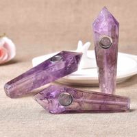 Wholesale Natural Quartz Crystal Amethy Pipe Portable Smoking Cigarette Stone Tobacco Hand Pipes With Metal Bowl Meshes Household