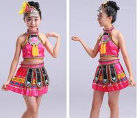 Wholesale Stage Wear Chinese Folk Dance Costume Minority Costumes KidsTujia And Miao Ethnic Performance Clothing For Girls1