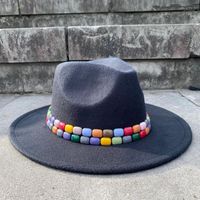 Wholesale Stingy Brim Hats Size Wool Women Black Fedora Hat Acrylic Gems Wide Jazz Cap Panama Sun Top Hat1