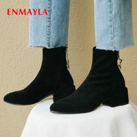 Wholesale Boots ENMAYLA Women Winter Kid Suede Slim Square Heel Round Toe Shoes Short Plush Womens Ankle Size
