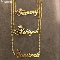 Wholesale Christmas Gift Custom Crown Name Necklace Personalized Jewelry Silver Rose Gold Stainless Steel Chain Nameplate Choker Necklaces1