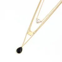 Wholesale Pendant Necklaces Light Yellow Gold Color Alloy Layer Water Drop Link Chain Necklace Blue Sand Stone Jewelry1