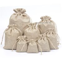 Wholesale Double layer high quanlity Natural Linen drawstring bags Jewelry Pouch Jute bags burlap package bags Gift hessian Wedding favor