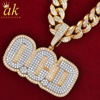 Wholesale Necklace with Name Letter Jewelry Double Color Solid Back Heavy Material Copper Cubic Zircon Necklace With MM Cuban Chain