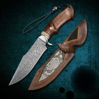 Wholesale Damascus steel fixed blade and desert iron wood handle outdoor camping survival trekking tactical straight knife EDC utility tool