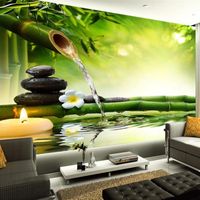 Wholesale Custom D Photo Wallpaper Living Room TV Backdrop Green Bamboo Flowing Water Natural Landscape Interior Decoration Wall Painting