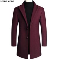 Wholesale Men s Trench Coats Autumn Winter Thick Wool Overcoat Business Casual Cotton Padded Coat Men Slim Fit Long Jacket Solid Black Red Grey