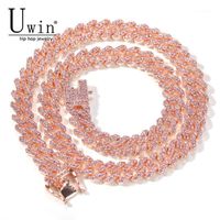 Wholesale Uwin S Link Miami Rose Gold mm Cuban Link Pink Rhinestone Necklace Chain Full Bling Punk Bling Charm Hiphop Jewelry1