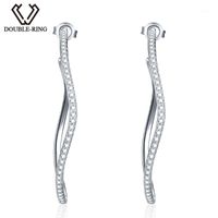 Wholesale Hoop Huggie DOUBLE R ct Sterling Silver Fine Jewelry Earrings Natural White Topaz Wedding For Women1