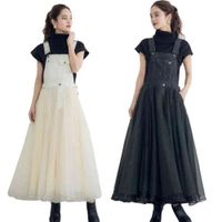 Wholesale Autumn strap skirt stitched mesh high waist dress batch smlxl2xl five size one m black and white