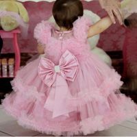 Wholesale Girl s Dresses Pink Puffy Princess Kids Real Image Flower Girl With Bow Pearls For Wedding Party Birthday Ball Gowns