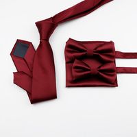 Wholesale Neck Ties Pieces Glossy Polyester Satin Solid cm Tie Set Men Red Green Pink Wedding Bowtie Hankie Party Gift Cravat Shirt Accessories