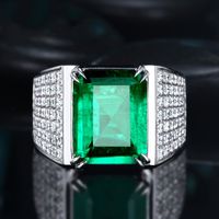 Wholesale Handmade Male Square Simulated Emerald cz Ring sterling silver Engagement Wedding band Rings for men Gemstones Party Bijou Z1202