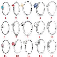 Wholesale Exquisite High quality Sterling Silver fit pandora Ring Heart Red Heart Ring Sparkling Crown Pair Jewelry Engagement Lovers Fashion Wedding Couple For Women