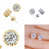 Wholesale Band New Gold Crown Men Stud Earring Sterling Silver CZ Simulated Diamonds Engagement Beautiful Women Wedding Crystal Ear M2
