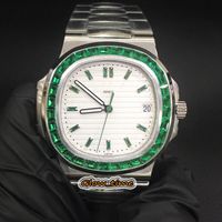 Wholesale Super version P White Texture Dial Cal SC Automatic Mens Watch Emerald Square Diamond Silver Steel Case Band Sport Watches
