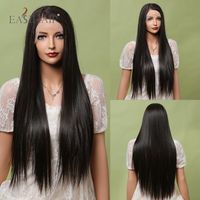Wholesale Top Closures EASIHAIR Dark Brown Long Lace Front Synthetic Side Part Natural Black Straight Heat Resistant Frontal High Density