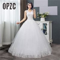 Wholesale Korean Style V Neck Lace Tank Sleeveless Floral Print Ball Gown Wedding Dress New Fashion Simple estidos de noivas CC T200525