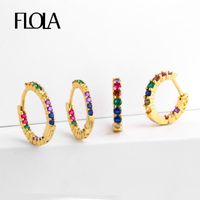Wholesale Stud FLOLA Zirconia Rainbow Huggies For Woman K Gold Earrings Pendientes Arcoiris Huggie Jewellery Ersq22