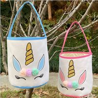 Wholesale Glitter Unicorn Easter Bucket Cartoon Basket with Plush Pom Pom Handbag Easter Party Candy Gifts Bag Purses Tote Bunny Buckets E120904