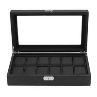 Wholesale Watch Boxes Cases Luxury Grids Box Carbon Fibre Pattern Storage Display Slot Case Organizer Holder Container1