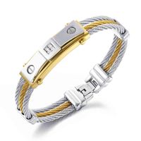 Wholesale OPK three circle steel wire braided hemp rope bracelet with gold four claws inlaid with diamond titanium steel men s Bracelet