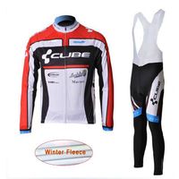Wholesale CUBE team Bike Winter Thermal Fleece Cycling jersey bib pants sets mens Long Sleeve Shirts Bib Pants kits Outdoor Sportwear S21012103
