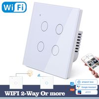 Wholesale WIFI Touch Light Wall Switch White Glass Panel Blue LED EU UK Universal Smart Home Phone Control Gang Way Round relay Y200407