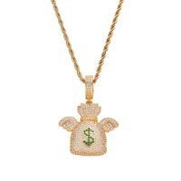 Wholesale Chains Brass Setting CZ Hip Hop US Dollar Money Bag Pendant Copper Micro Pave Stones Necklace CN279