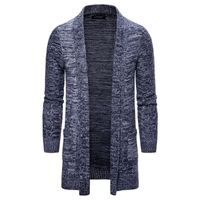 Wholesale Men s Wool Cardigan Solid Color Mardarin Collar Sleeve Autumn Winter Wear Thick Slim Fit Long Jacket Cotton Knitted Sweaters Y200915