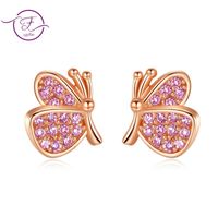 Wholesale Stud Butterfly Earrings Rose Gold Color S925 Sterling Silver For Women Child Frosted Cartilage Ear Studs