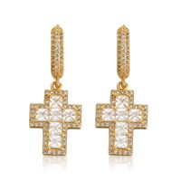 Wholesale Fashion Gold Silver Colors Square Bling Diamond Zircon Cross Earrings Jewelry Accessories Hip Hop Jewelry for Men Women