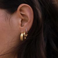 Wholesale Hoop Huggie Savis Triple Earrings Stainless Steel For Women Bold Elegant Trio Fused Curves Sculptural Stacking Earrings1