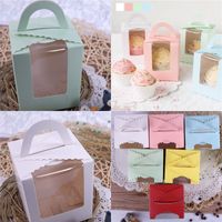 Wholesale Single Cupcake Muffin Boxes Cake Paper Package Case With Clear Window Food Storage Snacks Birthday Party Supply Hot Sale zx F2