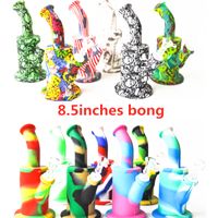 Wholesale Hookahs Printing inches Silicone Bong two parts small bubble water pipe with mm glass bowl