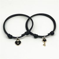 Wholesale Charm Bracelets Japanese Korean Black Rope Retro Couple Bracelet Key Heart Lock Handmade Lovers Jewelry Girlfriend Gift