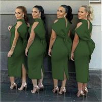 Wholesale Casual Dresses Sexy Dark Green Dress Party With Back Big Bowtie Sleeveless Women Vestido Bridesmaid s Gown Club Bodycon Event Celebrate Fash