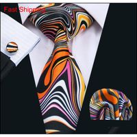 Wholesale New Arrival Wedding Tie With Cufflinks Hanky Men S Classic Stylish Black Black Orange Flower Tie Formal Business Wide Tie N Oyzgj