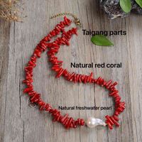 Wholesale Natural Gemstone Irregular Red Coral Chip Stone Natural Freshwater Pearl Jewelry Making Stainless Steel Accessories Necklace
