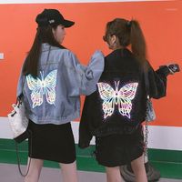 Wholesale Women s Jackets Of Autumn And Winter Online Celebrity Reflective Butterfly Hong Kong Retro Wild Short Fashionable Denim Jacket Hipster1