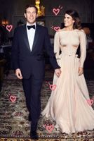 Wholesale Princess Eugenie Nude Pink Prom Formal Dresses with Long Sleeve jewel Neck Flowy Skirt Simple Design Women Church Garden Evening Gown