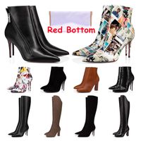 Wholesale Luxurys designers red bottom boots women casual shoes platform high heels booties black chestnut Smooth leather suede winter Ankle Knee woman Ladies boot size