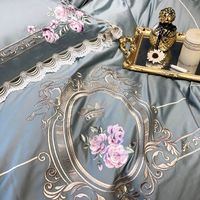 Wholesale Egyptian cotton Luxury King Queen size Bedding Set Embroidery duvet covers Classical Blue Pink Bed cover set couvre lit de luxe