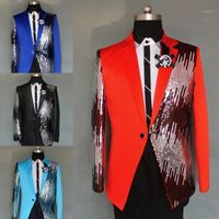 Wholesale Men s Suits Blazers Lager Size Men Clothing Paillette Patchwork Belt Brooch Men s S xl1