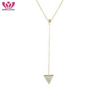 Wholesale Pendant Necklaces Rose Gold Triangle Crystal Charm Long Chain Necklace For Women Dress Sex Simple Party Fashion Jewelry Gifts