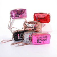 Wholesale MUST HAVE MAKE UP Letter Purses Laser Makeup Cosmetic Bag Valentine s Day Gift Handbag Zipper Wallet Multifunction Travel Toiletry Case Kids Pen Pouch Box GQ1808J