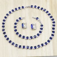 Wholesale Dark Blue Semi precious Necklace Earrings Bracelet Silver Color Jewelry Sets for Women Party Wedding Bridal Jewelry