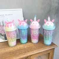 Wholesale Ice Cream Water Bottle with Straws oz Gradient Color Double Wall Juice Ice Cola Cup with Straw for Girls